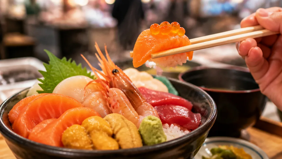 三角市場で海鮮丼を食べるなら、どの食堂を選ぶ?の解説画像