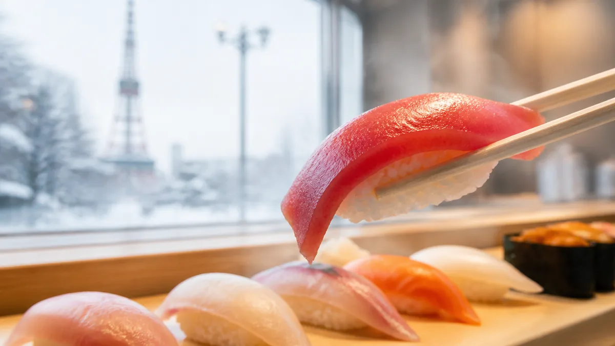 すしは9:30から19:00まで。朝いちと夜の便では食べられないの解説画像